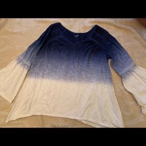 Blue and white tie dye baby-doll top